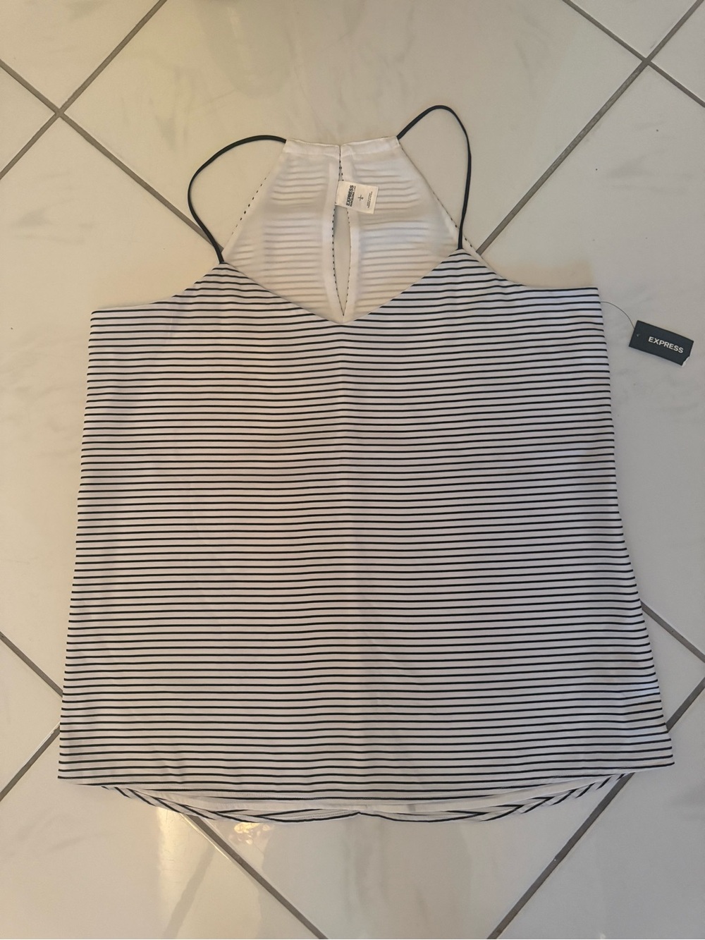 Express White and Black Striped Halter Camisole